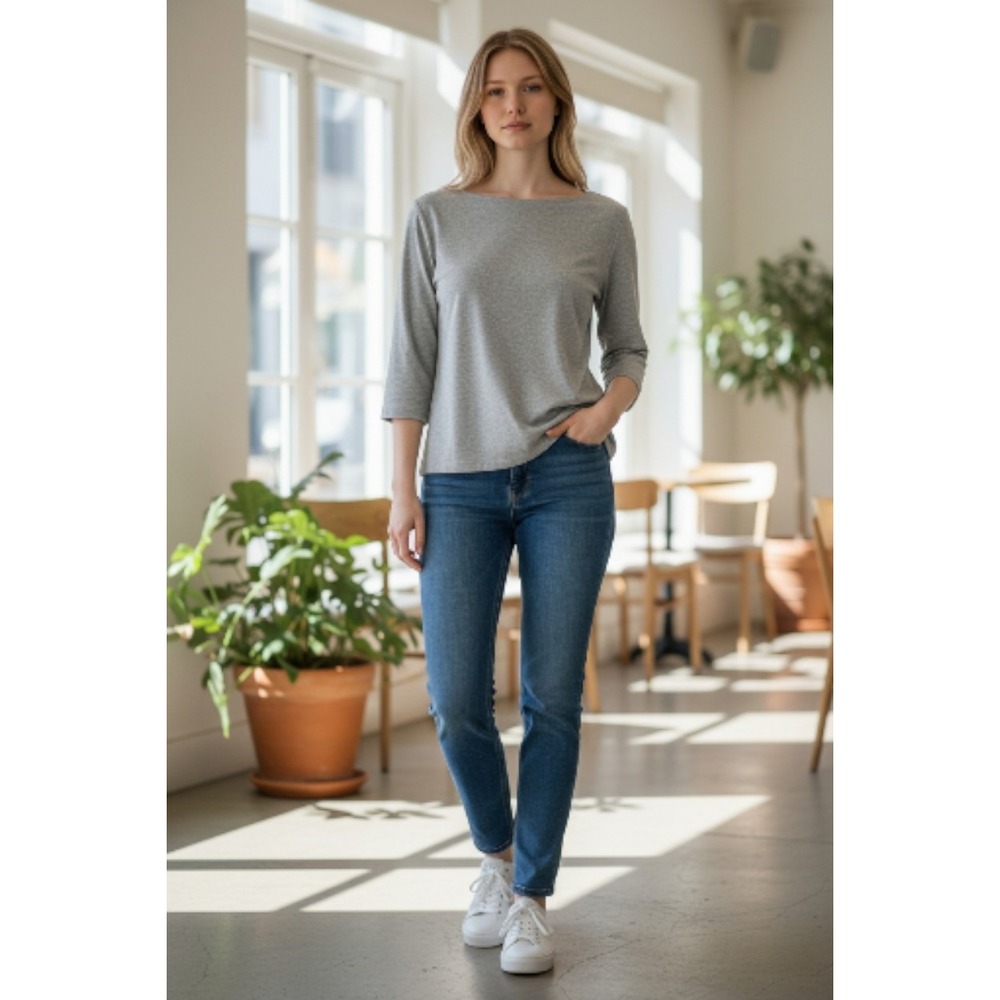 Talbots Petites Gray Basic Long Sleeve T-Shirt Top Cotton Blend Women's LP